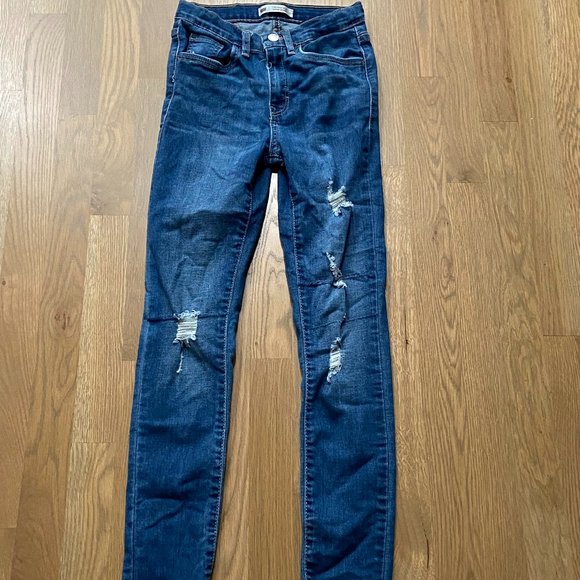 MetHera Women's Le Mel Mid Rise Ripped Skinny Jeans - Stretch Denim, Dark Wash, Shaping Fit (Size 12)